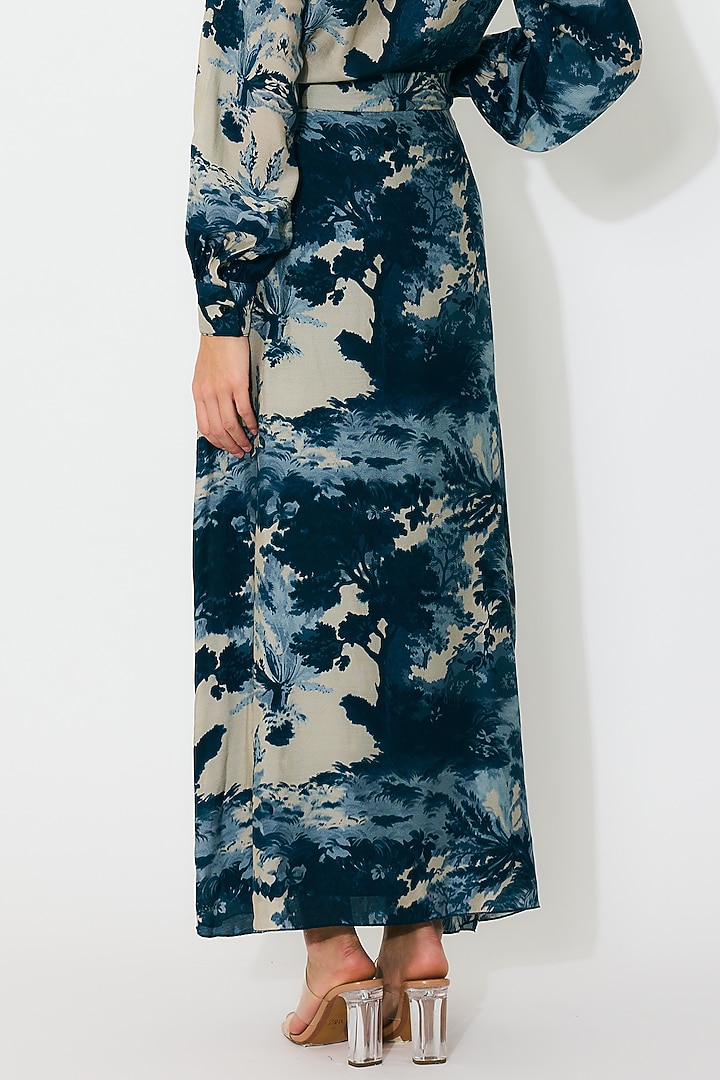 Blue & Indigo Muslin Cotton Silk Printed Wrap Skirt by Koai at Pernia's Pop Up Shop