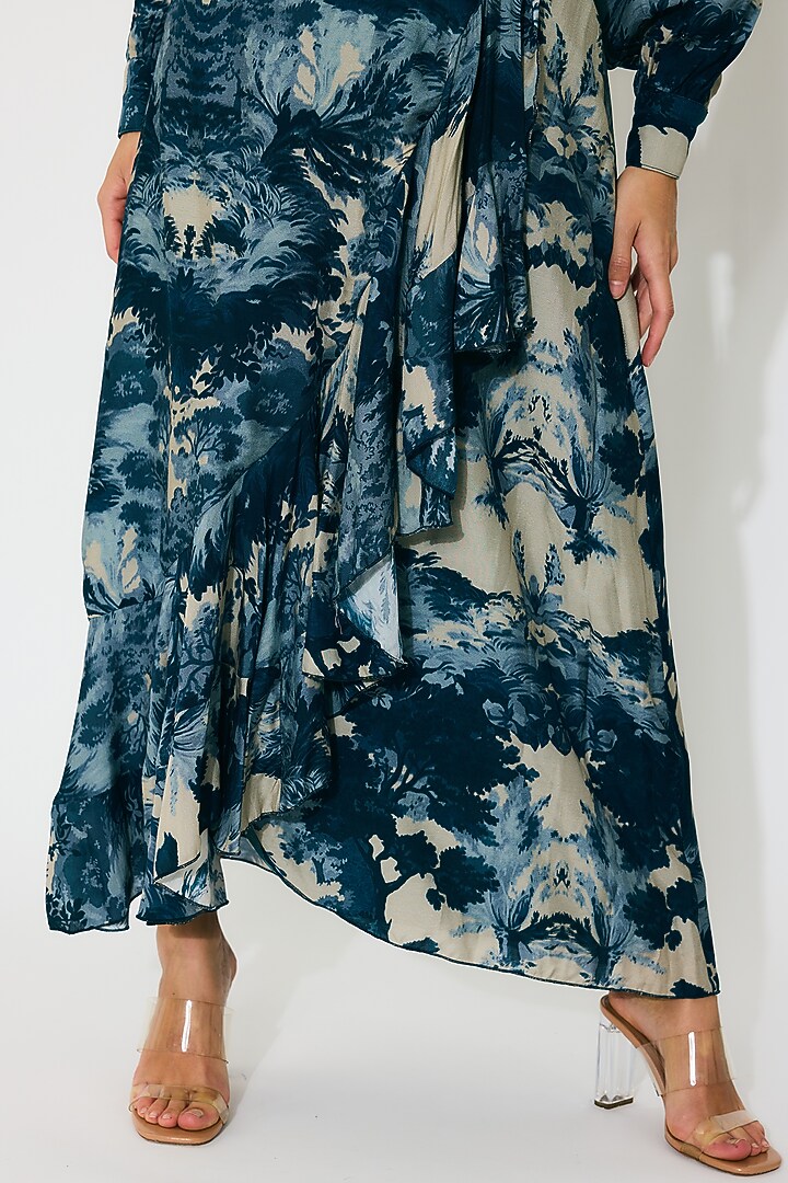 Blue & Indigo Muslin Cotton Silk Printed Wrap Skirt by Koai at Pernia's Pop Up Shop