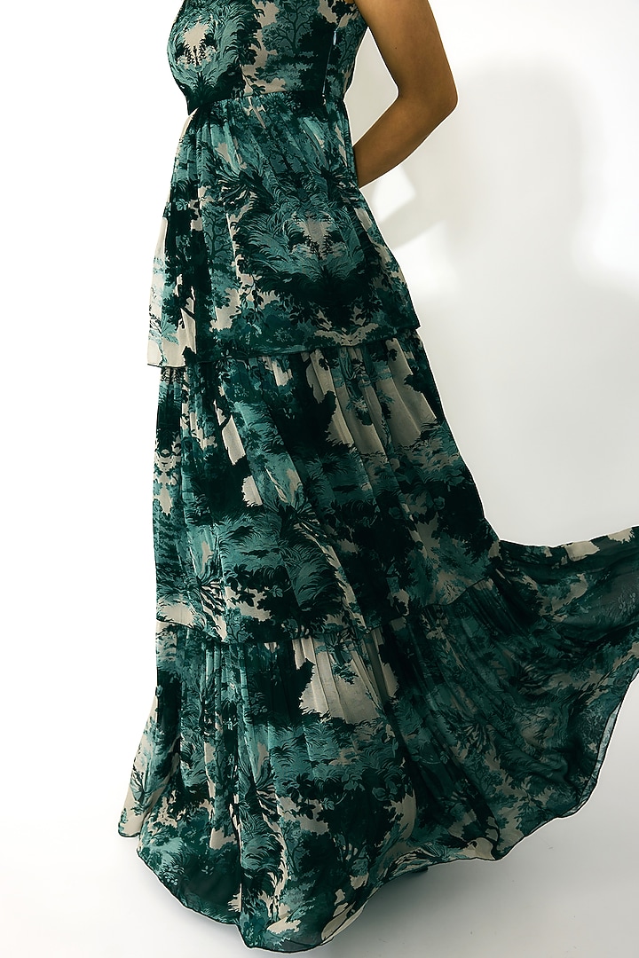Dark Green & Mint Georgette Printed Maxi Vacation Dress by Koai at Pernia's Pop Up Shop