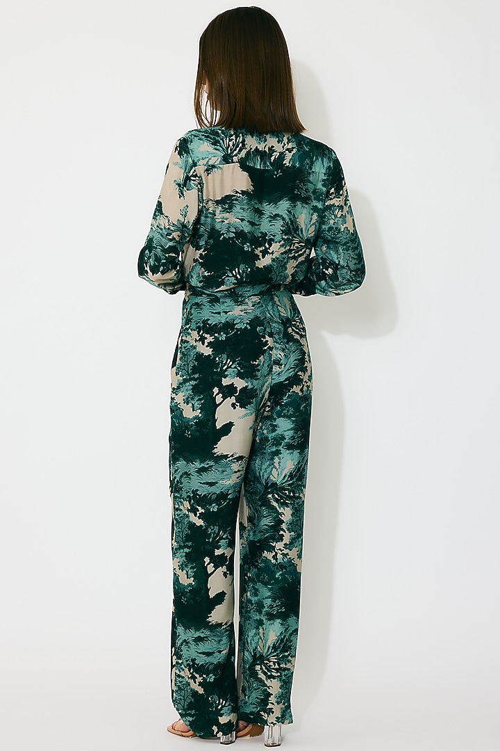 Dark Green & Mint Muslin Cotton Silk Printed Shirt by Koai at Pernia's Pop Up Shop