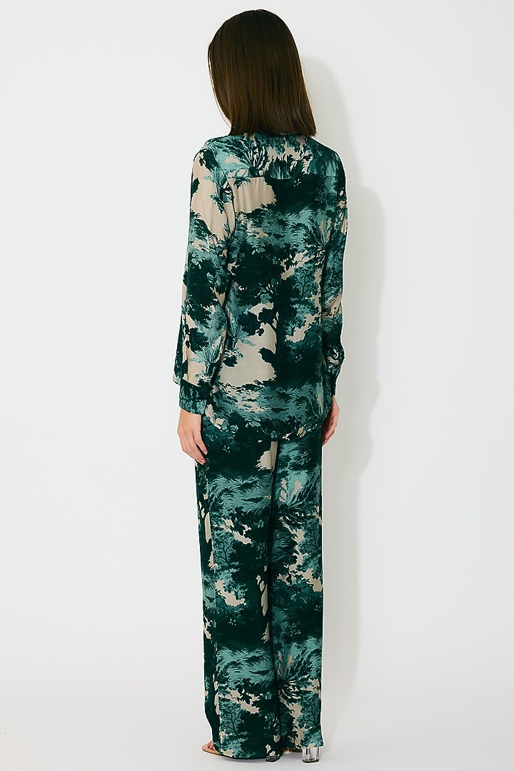 Dark Green & Mint Muslin Cotton Silk Printed Pants by Koai at Pernia's Pop Up Shop
