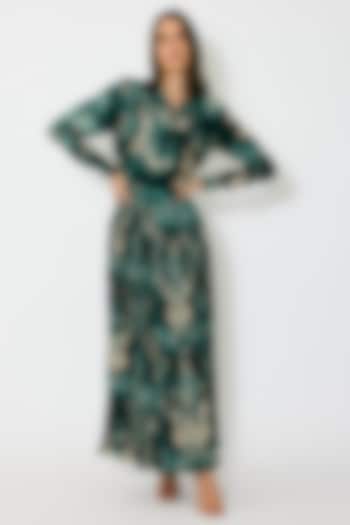 Dark Green & Mint Muslin Cotton Silk Toile Printed Skirt by Koai at Pernia's Pop Up Shop