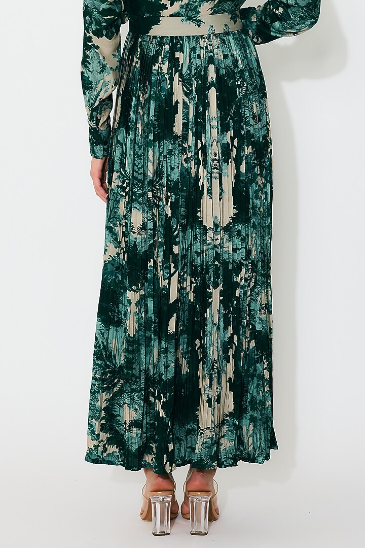 Dark Green & Mint Muslin Cotton Silk Toile Printed Skirt by Koai at Pernia's Pop Up Shop