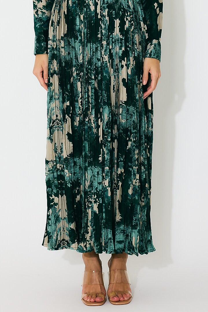 Dark Green & Mint Muslin Cotton Silk Toile Printed Skirt by Koai at Pernia's Pop Up Shop