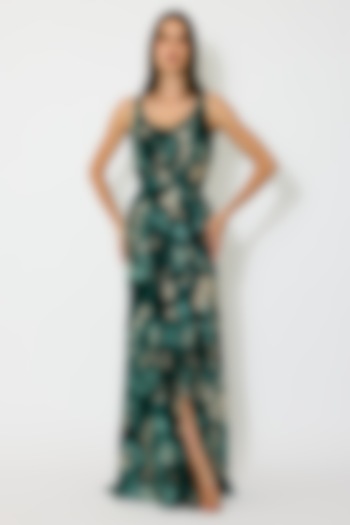 Dark Green & Mint Muslin Cotton Silk Toile Printed Maxi Vacation Dress by Koai at Pernia's Pop Up Shop