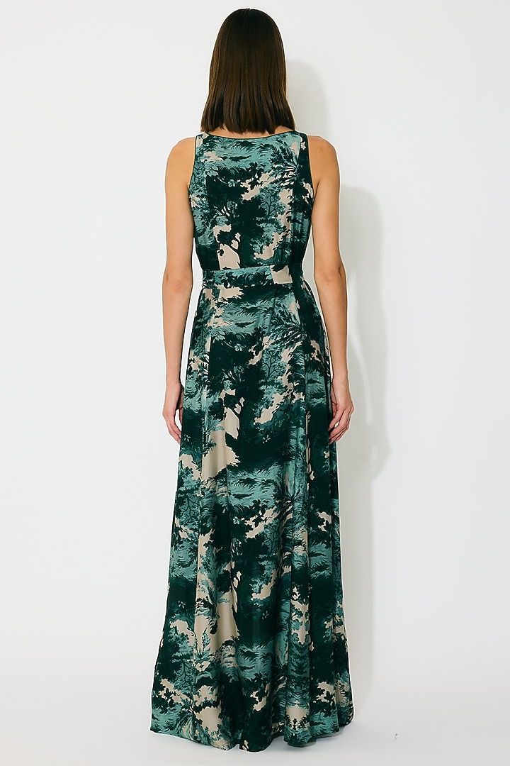 Dark Green & Mint Muslin Cotton Silk Toile Printed Maxi Vacation Dress by Koai at Pernia's Pop Up Shop
