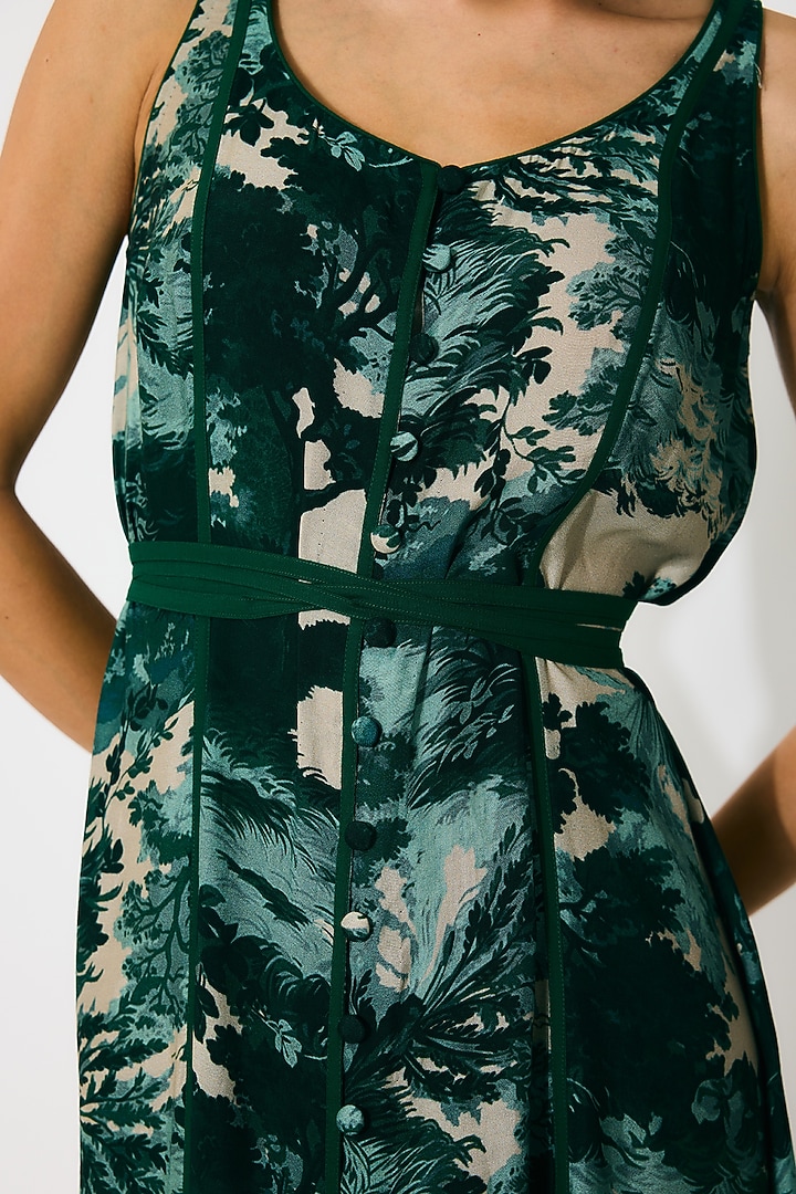 Dark Green & Mint Muslin Cotton Silk Toile Printed Maxi Vacation Dress by Koai at Pernia's Pop Up Shop