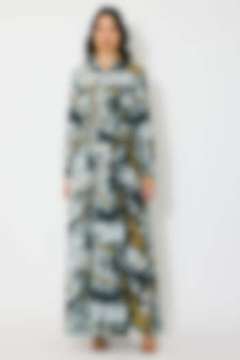 Gold & Grey Muslin Cotton Silk Toile Printed Vacation Shirt Dress by Koai at Pernia's Pop Up Shop