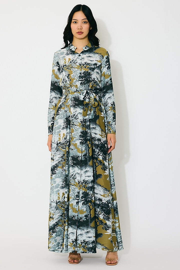 Gold & Grey Muslin Cotton Silk Toile Printed Vacation Shirt Dress by Koai at Pernia's Pop Up Shop