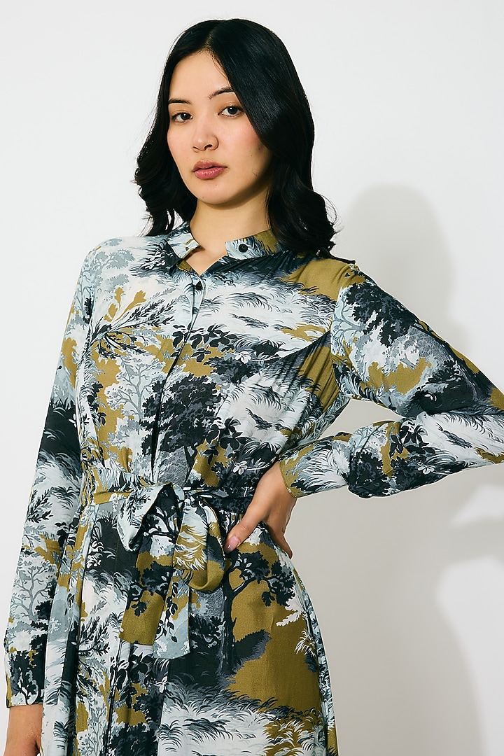 Gold & Grey Muslin Cotton Silk Toile Printed Vacation Shirt Dress by Koai at Pernia's Pop Up Shop