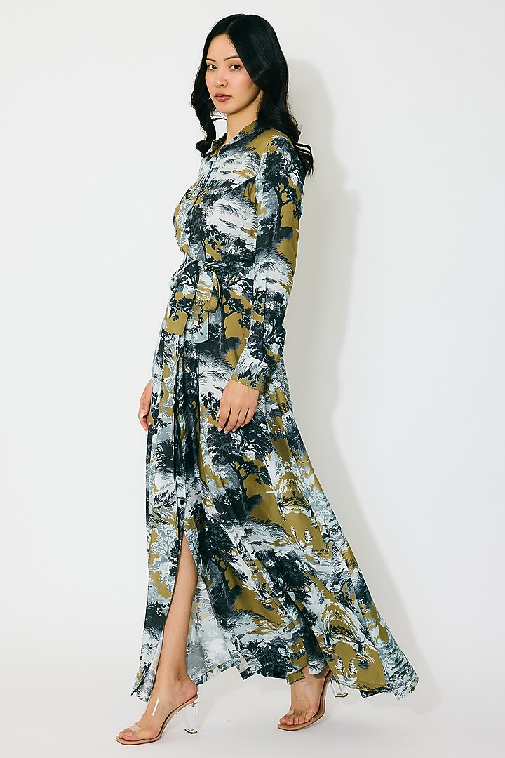 Gold & Grey Muslin Cotton Silk Toile Printed Vacation Shirt Dress by Koai at Pernia's Pop Up Shop
