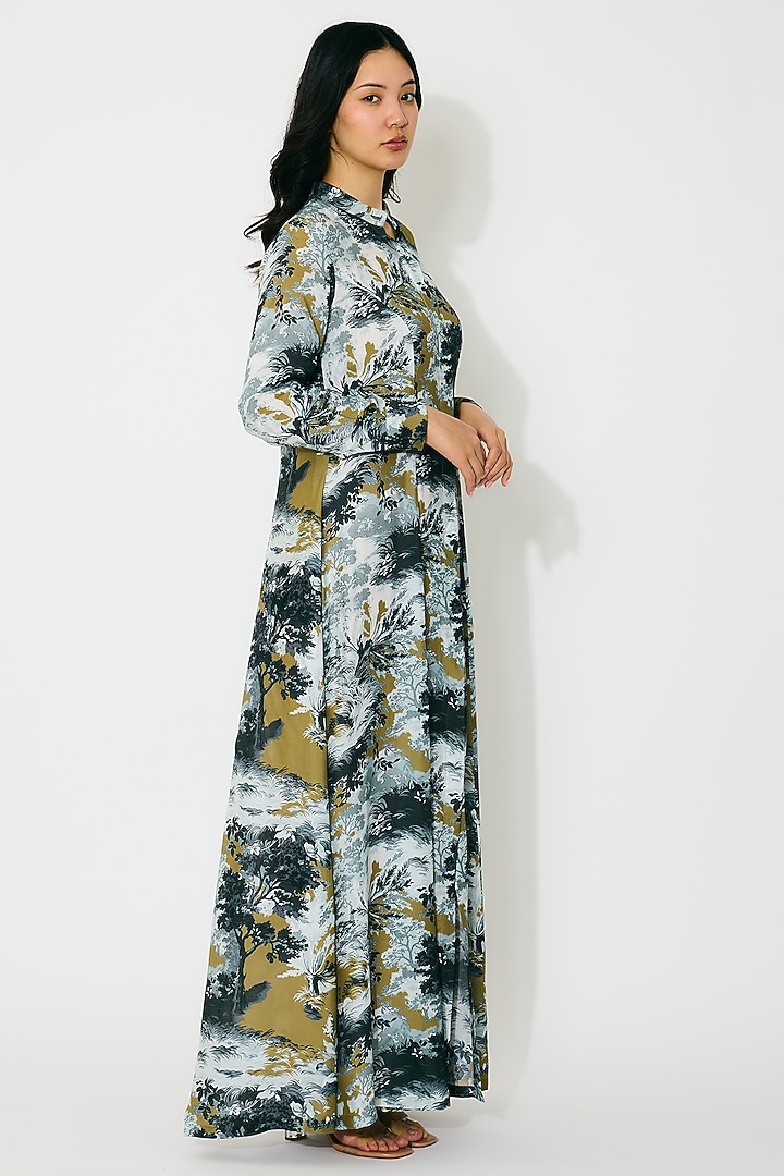 Gold & Grey Muslin Cotton Silk Toile Printed Vacation Shirt Dress by Koai at Pernia's Pop Up Shop