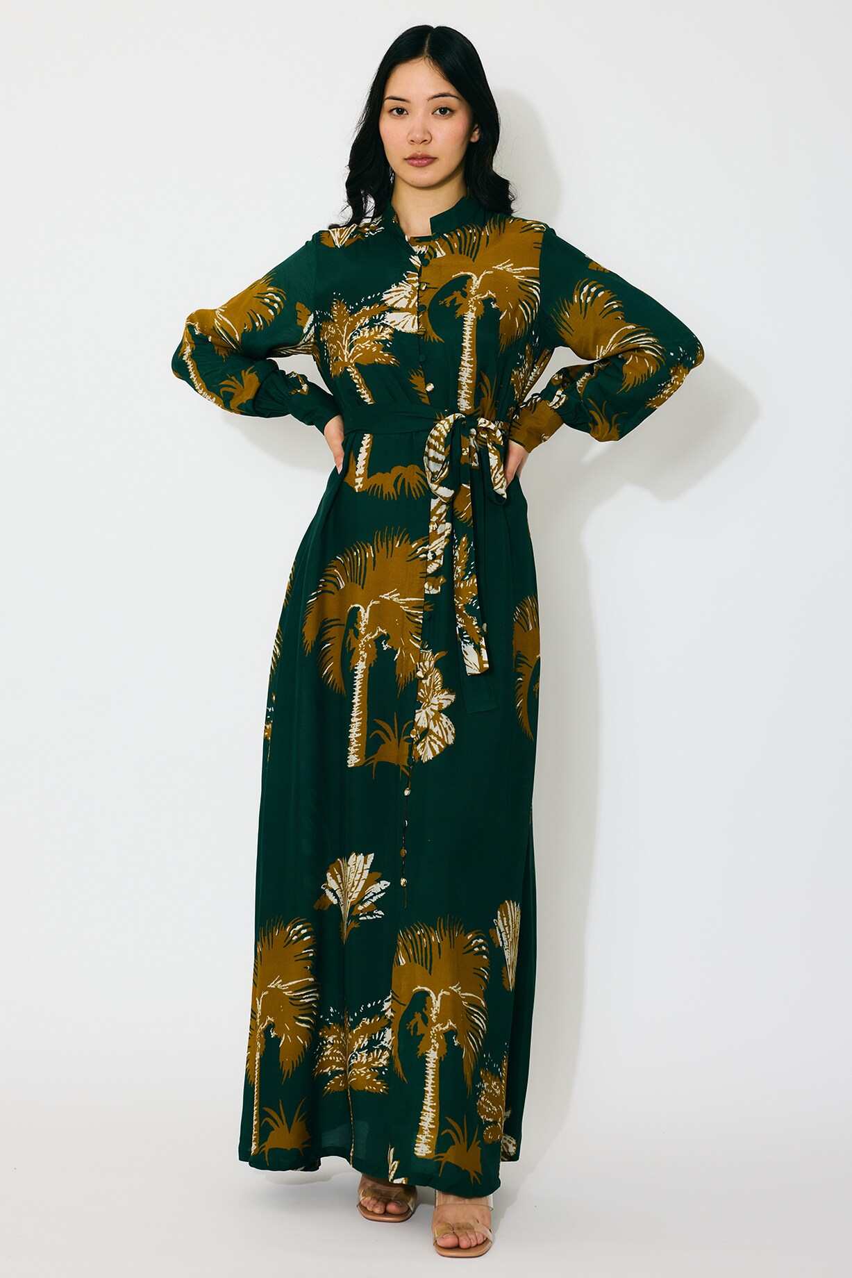 Dark Green Mustard Muslin Cotton Silk Floral Printed Vacation