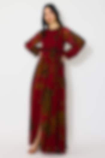 Red & Mustard Georgette Floral Printed Vacation Shirt Dress by Koai at Pernia's Pop Up Shop