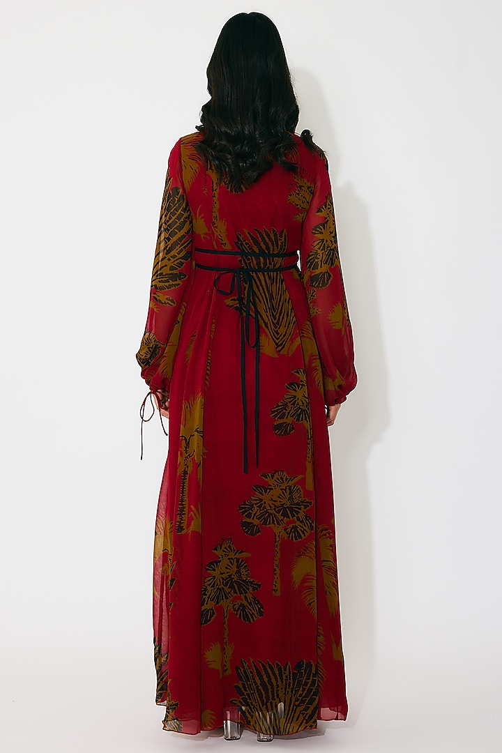 Red & Mustard Georgette Floral Printed Vacation Shirt Dress by Koai at Pernia's Pop Up Shop