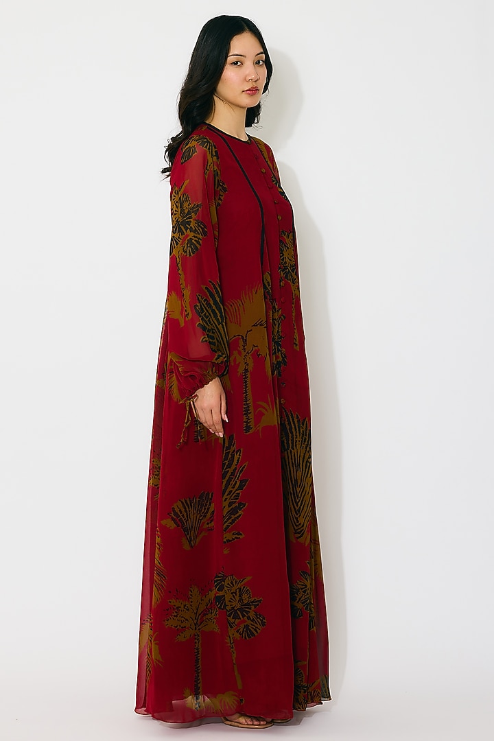 Red & Mustard Georgette Floral Printed Vacation Shirt Dress by Koai at Pernia's Pop Up Shop