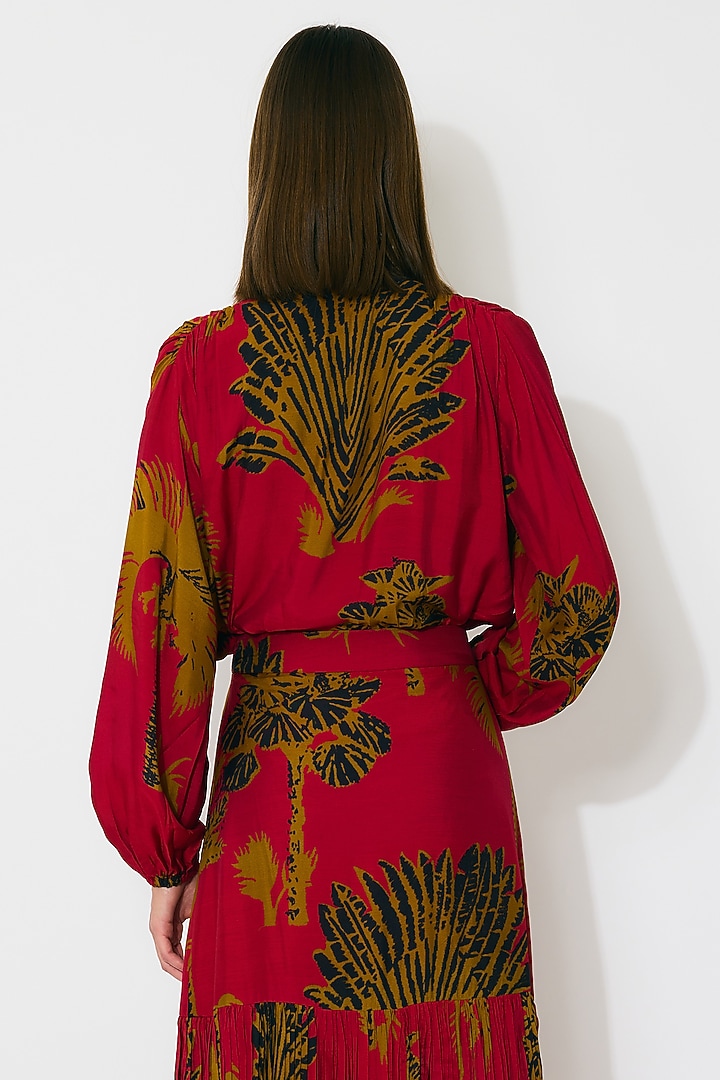 Red & Mustard Muslin Cotton Silk Floral Printed Top by Koai at Pernia's Pop Up Shop