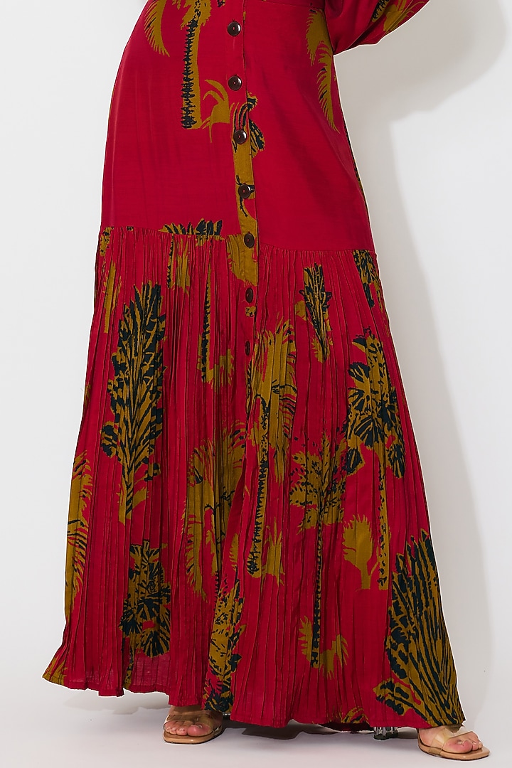 Red & Mustard Muslin Cotton Silk Floral Printed Skirt by Koai at Pernia's Pop Up Shop