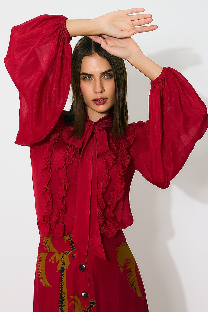 Red Chiffon Frilled Top by Koai at Pernia's Pop Up Shop