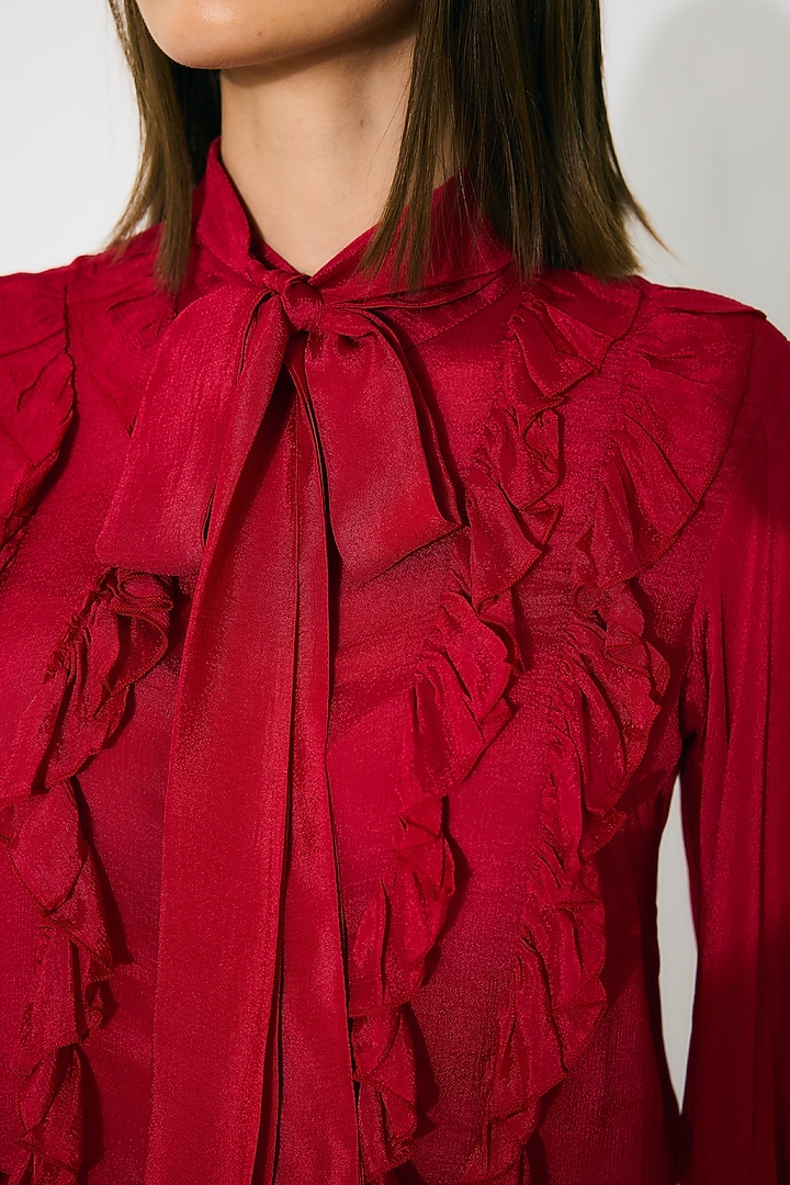 Red Chiffon Frilled Top by Koai at Pernia's Pop Up Shop