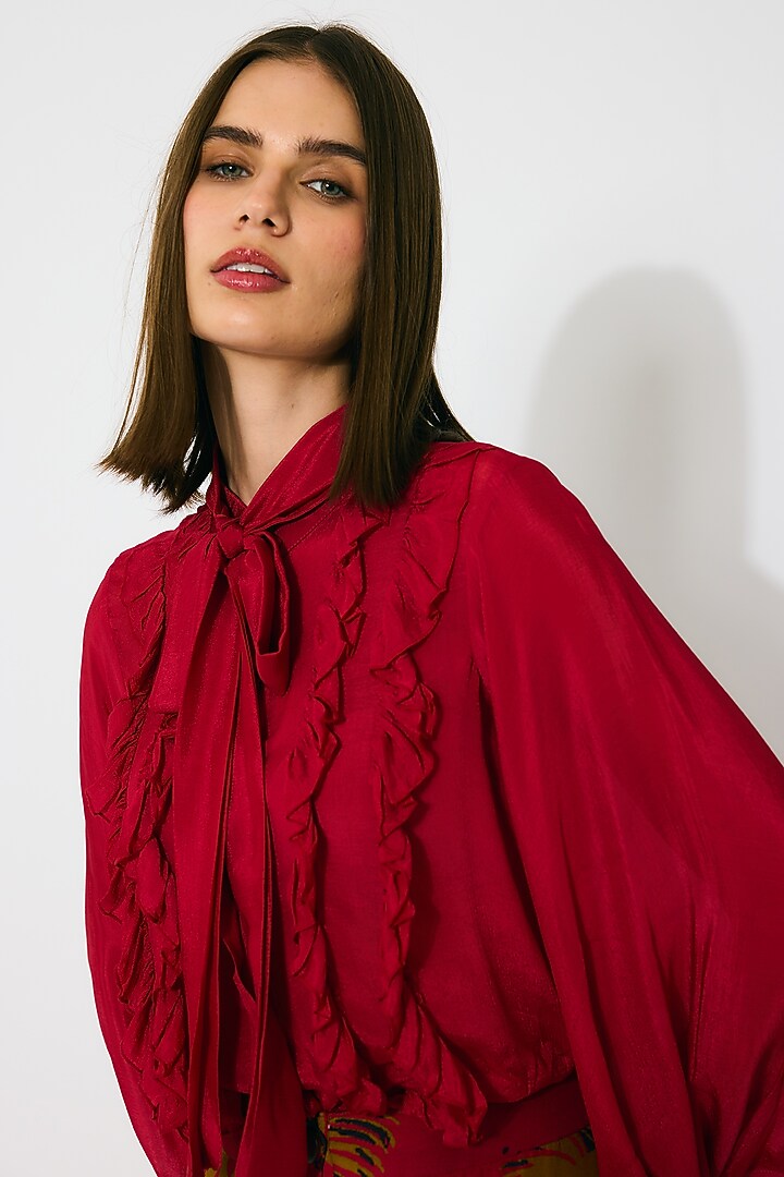 Red Chiffon Frilled Top by Koai at Pernia's Pop Up Shop