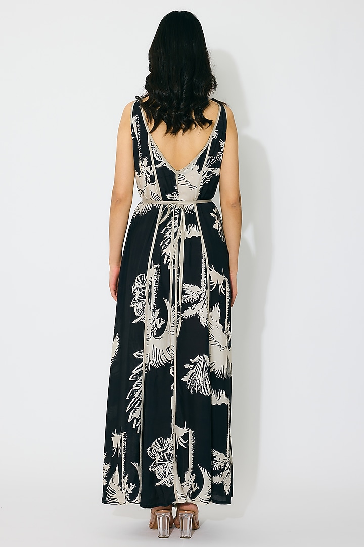 Black & Beige Muslin Cotton Silk Floral Printed Maxi Vacation Dress by Koai at Pernia's Pop Up Shop