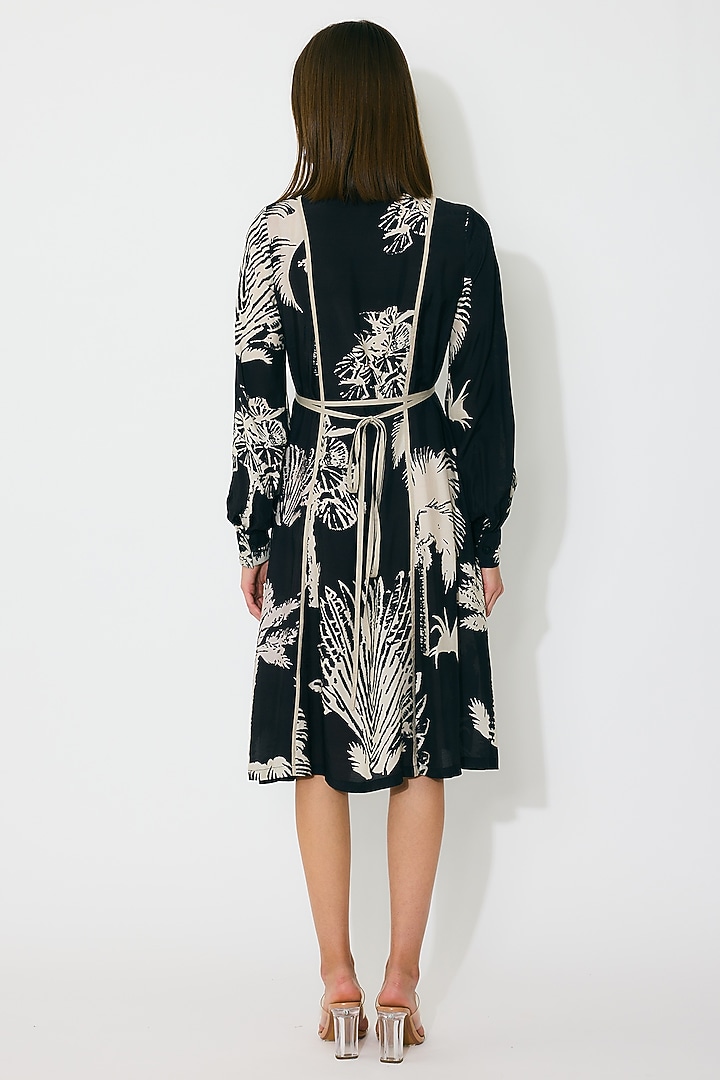 Black & Beige Muslin Cotton Silk Floral Printed Summer Shirt Dress by Koai at Pernia's Pop Up Shop