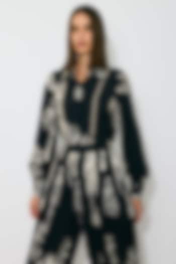 Black & Beige Muslin Cotton Silk Floral Printed Shirt by Koai at Pernia's Pop Up Shop
