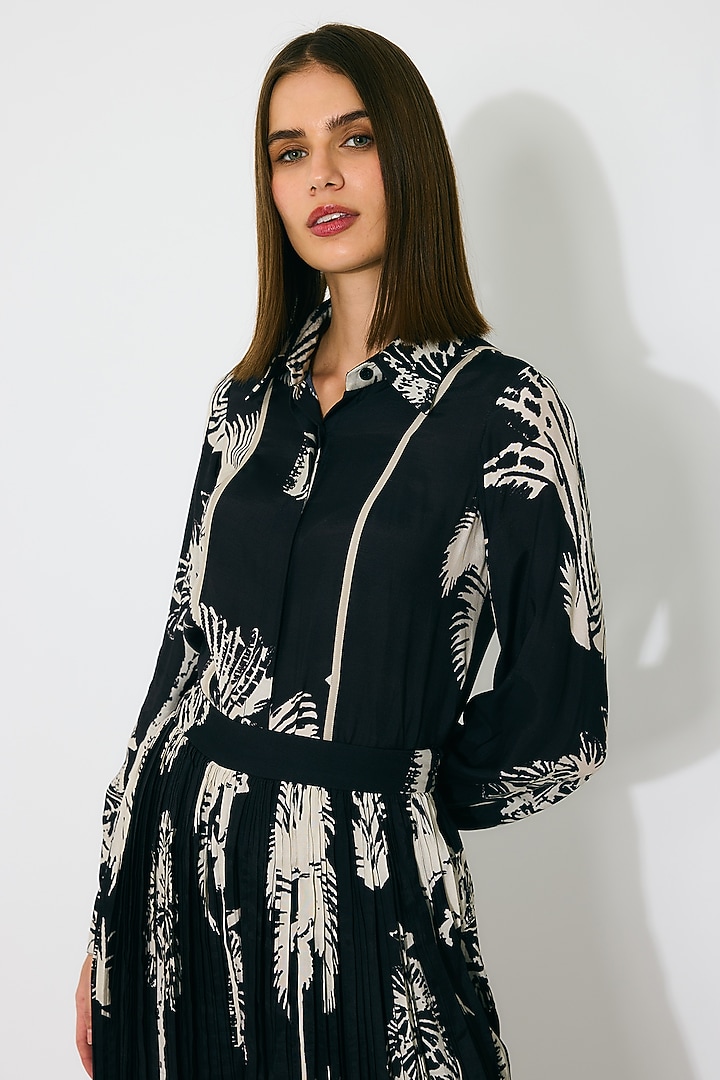 Black & Beige Muslin Cotton Silk Floral Printed Shirt by Koai at Pernia's Pop Up Shop