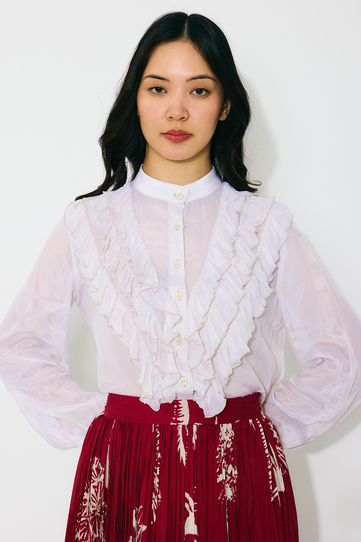 Ivory Chiffon Frilled Top by Koai at Pernia's Pop Up Shop