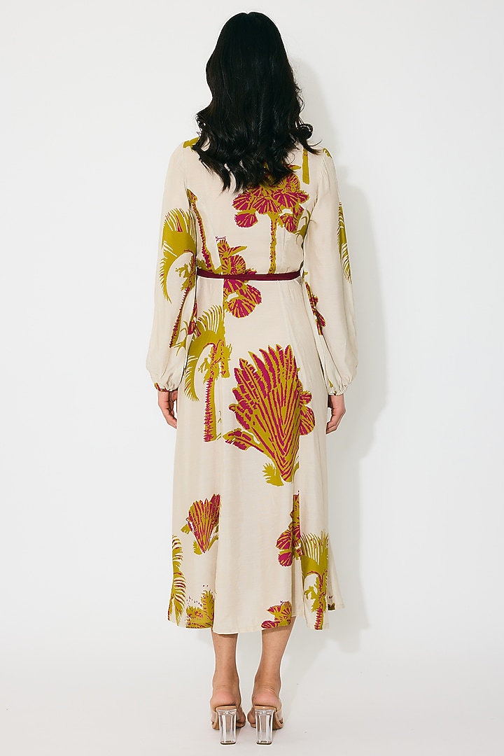 Beige & Mustard Muslin Cotton Silk Floral Shirt Summer Dress by Koai at Pernia's Pop Up Shop