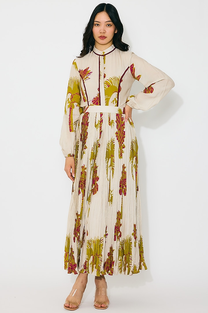 Beige & Mustard Muslin Cotton Silk Floral Top by Koai at Pernia's Pop Up Shop