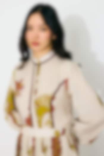 Beige & Mustard Muslin Cotton Silk Floral Top by Koai at Pernia's Pop Up Shop