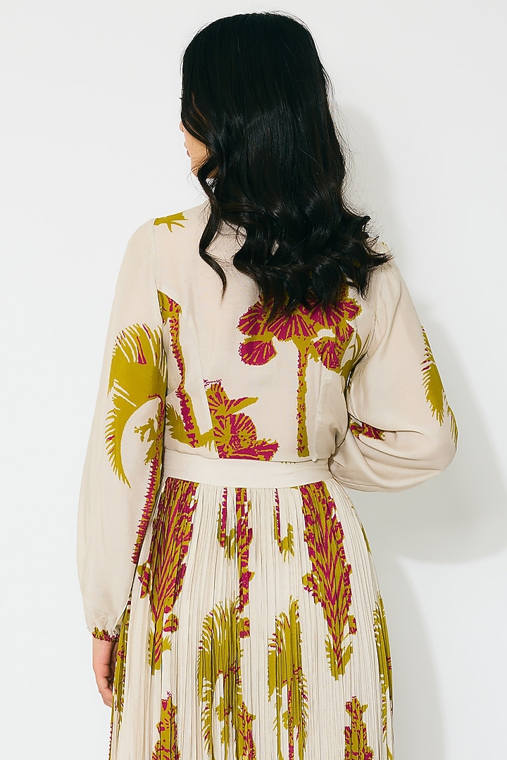 Beige & Mustard Muslin Cotton Silk Floral Top by Koai at Pernia's Pop Up Shop