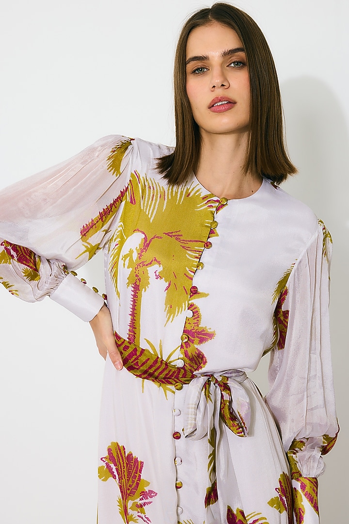 Beige & Mustard Chiffon Floral Maxi Vacation Dress by Koai at Pernia's Pop Up Shop