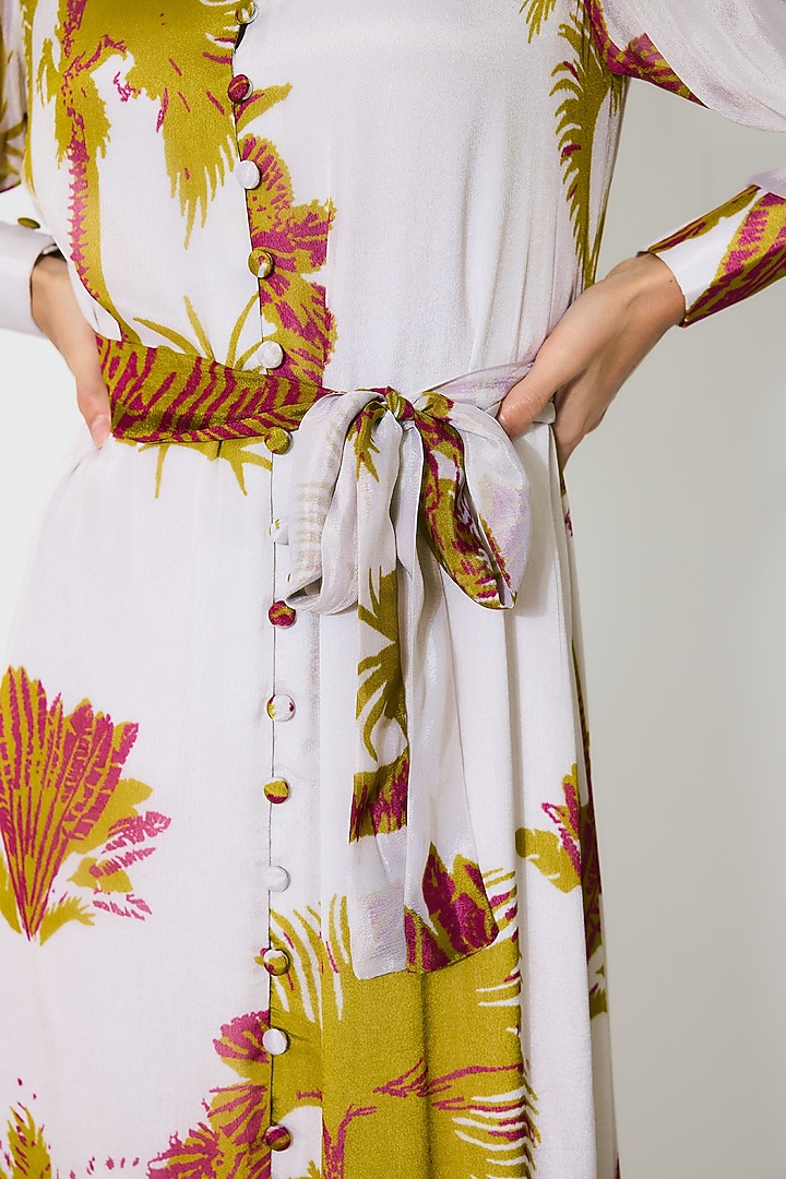 Beige & Mustard Chiffon Floral Maxi Vacation Dress by Koai at Pernia's Pop Up Shop