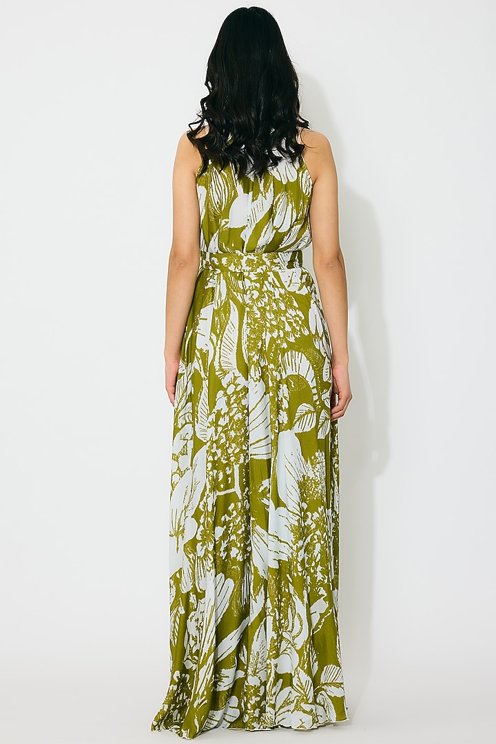 Leaf Green & White Muslin Cotton Silk Floral Maxi Vacation Dress by Koai at Pernia's Pop Up Shop