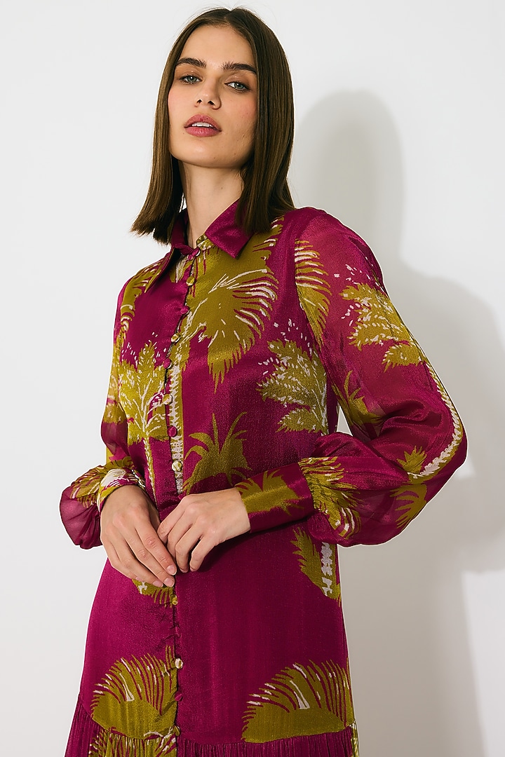 Hot Pink & Mustard Chiffon Floral Maxi Vacation Dress by Koai at Pernia's Pop Up Shop