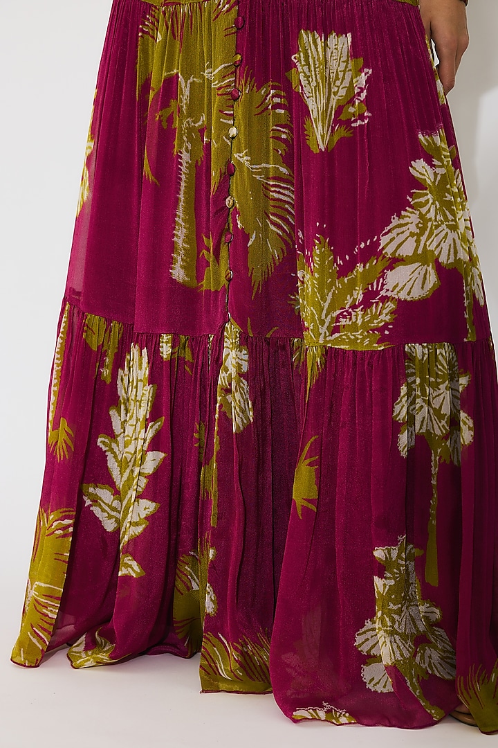 Hot Pink & Mustard Chiffon Floral Maxi Vacation Dress by Koai at Pernia's Pop Up Shop