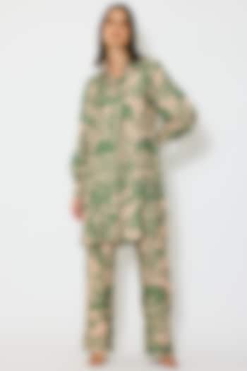 Peach & Green Muslin Cotton Silk Shirt by Koai at Pernia's Pop Up Shop