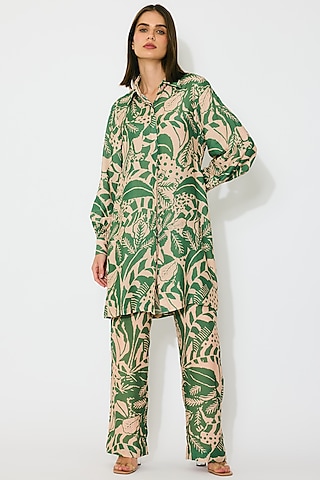 Peach & Green Muslin Cotton Silk Shirt by Koai