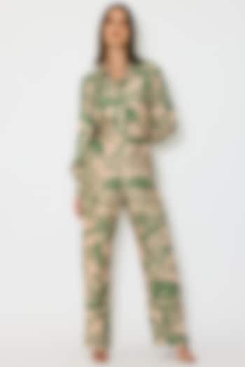 Peach & Green Muslin Cotton Silk Pants by Koai at Pernia's Pop Up Shop