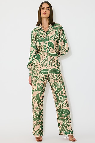 Peach & Green Muslin Cotton Silk Pants by Koai
