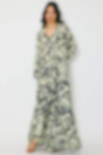 Off-White & Indigo Muslin Cotton Silk Maxi Vacation Dress by Koai at Pernia's Pop Up Shop