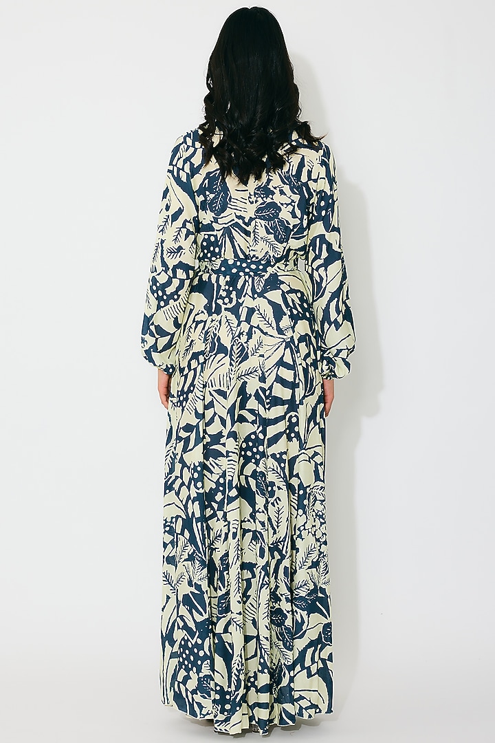 Off-White & Indigo Muslin Cotton Silk Maxi Vacation Dress by Koai at Pernia's Pop Up Shop