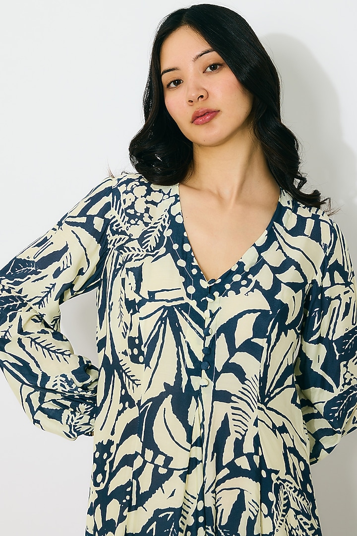 Off-White & Indigo Muslin Cotton Silk Maxi Vacation Dress by Koai at Pernia's Pop Up Shop