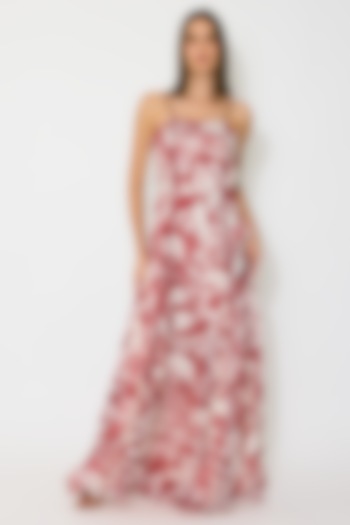Off-White & Red Muslin Cotton Silk Maxi Vacation Dress by Koai at Pernia's Pop Up Shop