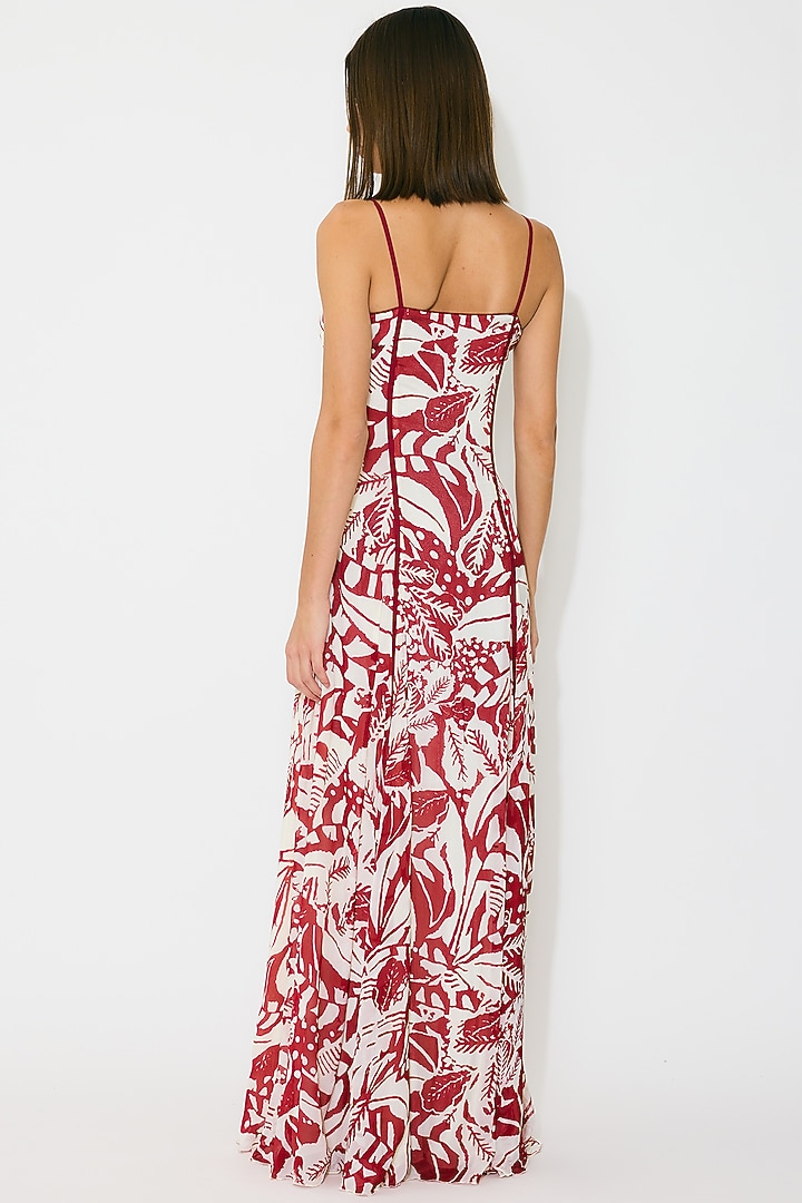 Off-White & Red Muslin Cotton Silk Maxi Vacation Dress by Koai at Pernia's Pop Up Shop