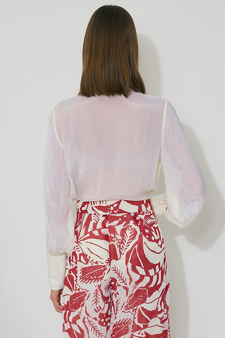 Off-White Chiffon Frill Bow-Tie Top by Koai at Pernia's Pop Up Shop