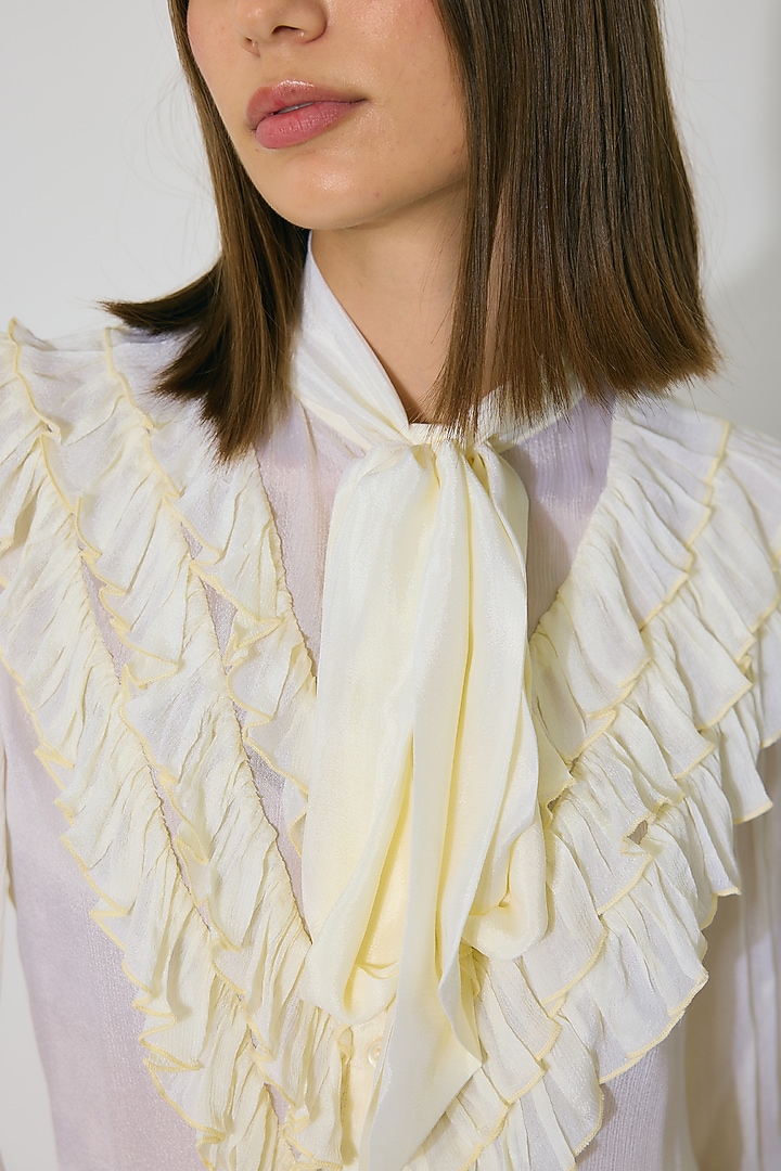 Off-White Chiffon Frill Bow-Tie Top by Koai at Pernia's Pop Up Shop
